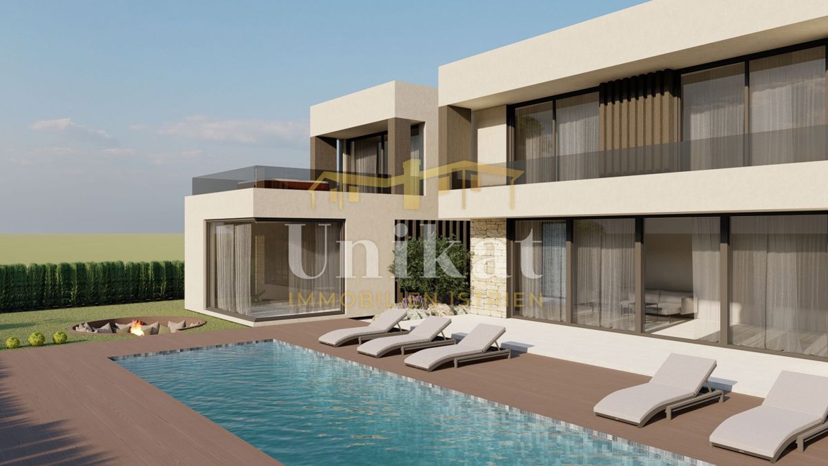 Moderna vrstna hiša s bazenom in pogledom na zelenje, Poreč